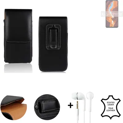 Produktbild von K-S-Trade Leder Gürteltasche + Kopfhörer kompatibel mit Wiko 10 Seitentasche Belt pouch Holster Handyhülle Schutz Hülle Etui schwarz 1x