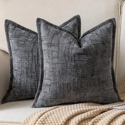 Immagine prodotto di Cuscini decorativi, fodere in chenille, 45x45 cm, grigio scuro, set da 2
