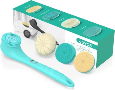 Produktbild von Elektrisch DuschbürsteNatürliche Mähne Trockenbürste Duschschwam mit Langem Griff für Exfoliating IPX6 Wasserdichte USB-Aufladbar
