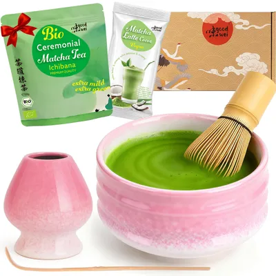 Theeceremonieset Sakura mit Matcha-Schale, Bio-Matcha, Bambusbesen