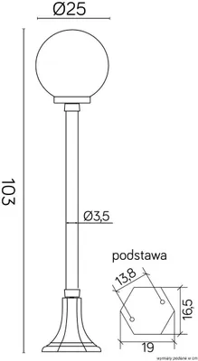 Productafbeelding van Tuinlamp, 103 cm, bolvormig, wit of gerookt glas, 25 cm, 1xE27, zwart, IP43, SU-MA KULE K 5002/2/KP 250