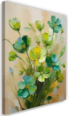 Produktbild von Leinwandbild Grüne Blumen Gemalte 40x60 Feeby Grün bild für die wand bereit zum aufhängen