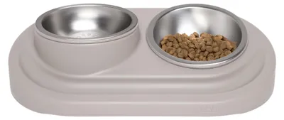 Produktbild von Set aus 2 Edelstahl Futterbehältern mit Silikonmatte