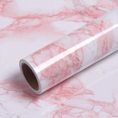 Zdjęcie produktu dla Unyqoos® Samoprzylepna folia marmurowa w kolorze różowym – folia PVC do mebli, idealna do kuchni i łazienki, wodoodporna i wytrzymała
