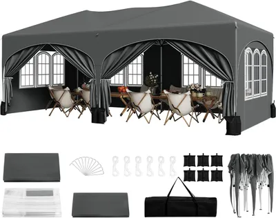 Produktbild von WOLTU Faltpavillon mit Halbmond Dach Tragetasche, Gartenpavillon wetterfest stabil UV-Schutz : Grau Farbe: Grau