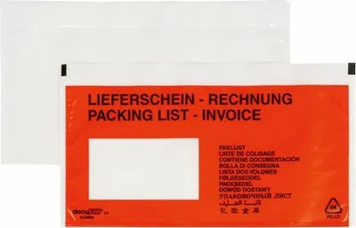 Produktbild von 100x DOCUFIX Dokumententaschen *Lieferschein/Rechnung* DIN Lang 240x115mm