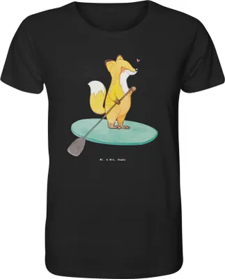 Produktbild von Mr. & Mrs. Panda Herren-T-Shirt Fuchs Stand Up Paddling Größe L - Schwarz - Geschenk, T-Shirt Herren, SUB, Tshirt, Basic-Shirt, Paddle Boarding, shirt, Subben