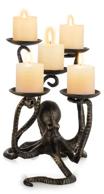 Octopus-Kandelaber für 5 Kerzen, Gusseisen, Bronze, Deko-Figur
