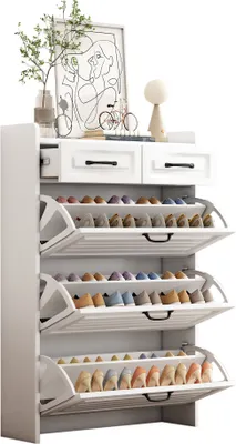 Produktbild von Schuhschrank, 80/23/131 cm, Schuhkipper, Schuhregal mit Schubladen und 3 Klappen, schmal