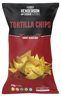 Immagine prodotto di Henderson and Sons Smoky Barbeque Tortilla Chips senza glutine 450g