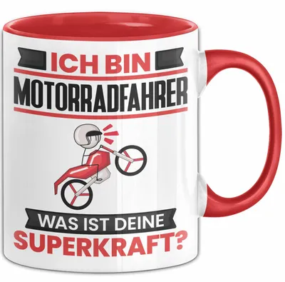 Produktbild von Motorradfahrer Tasse Geschenk für Motorradfahrer Geburtstag Lustiger Spruch Kaffee-Becher Was Ist Deine Superkraft (Rot)
