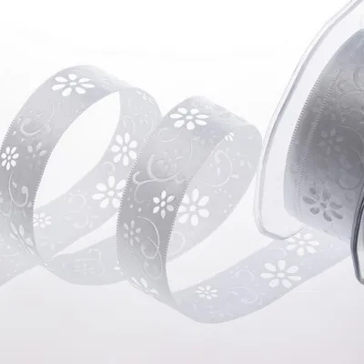 Produktbild von Dekoband "Open Spring Flower" - weiß - 40mm - 20m - 52140 00-R 40