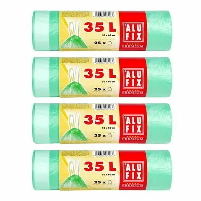 Produktbild von 100x ALUFIX Müllsäcke Müllbeutel mit Zugband 35L HDPE grün 53 x 60 cm