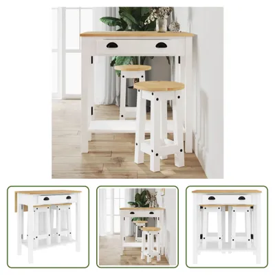 Obrázek produktu pro The Living Store 3dílný barový set bílý z masivního borovicového dřeva