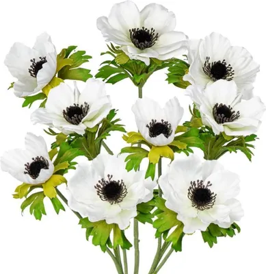 Productafbeelding van Deko Kunstbloemen, anemoonset, wit, 55 cm, set van 3, lentebloemen