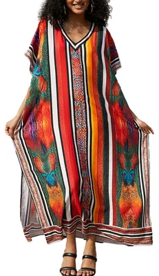 Zdjęcie produktu dla Solidchoice - Boho, kaftan, sukienka plażowa maxi, wielokolorowa