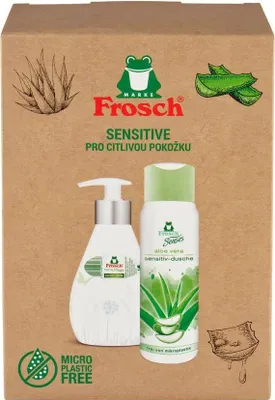 Zdjęcie produktu dla Zestaw upominkowy Frosch Sensitive, aloes, żel pod prysznic i mydło w płynie, 2x 300 ml
