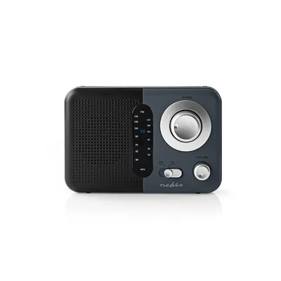 Produktbild von Nedis FM-Radio - Tragbare Ausführung - FM - Batteriebetrieben / Netzstromversorgung - Analog - 2.4 W - Scharz-weiß Monitor - Kopfhörerausgang - IP20 - Griff - Grau / Schwarz