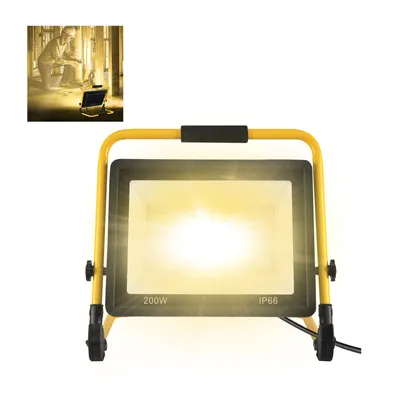 Produktbild von NAIZY Baustrahler LED Baustellen Flutlicht Arbeitsscheinwerfer Baustellenlampe Tragbare Arbeitsleuchte inkl. Standgestell und Netzkabel Wasserdicht IP66 für Garage, Garten, Baustelle (200W Warmweiß)