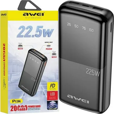 Image de Awei Powerbank 20000mAh P13K 22,5W 2xUSB + USB-C