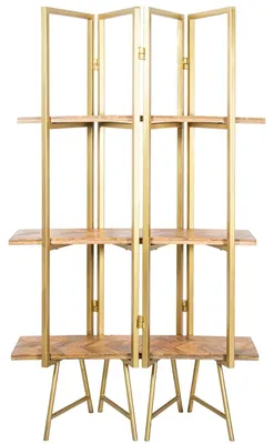 Standregal aus Metall, 3 Holzböden, Gold/Natur, 101x36x183 cm