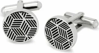 Produktbild von Frank 1967 7FC-0003 Manchetknopen met Streep Patroon - Ø 1,5 cm - Zilverkleurig / Zwart