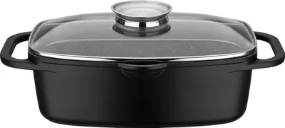 Produktbild von Gsw Universalbräter, Aluminium Granit, eckig, 6 L, ca. 33x21x11.5 cm, mit Aroma-Glasdeckel, für Kochen, Braten & Grillen, alle Herdarten (auch Induktion), backofengeeignet bis 240°C, spülmaschinengeeignet
