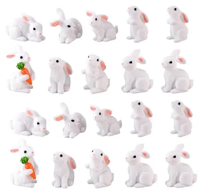 Zdjęcie produktu dla Zestaw miniaturowych figurek królików - dekoracyjne figurki do ogrodu i jako ozdoba tortów