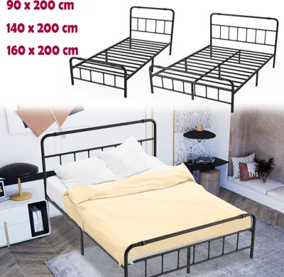 Produktbild von LARS360 Metallbett 140x200 cm - Modernes Plattformbett aus Stahl, mit Kopf- und Fußteil, Stauraum unter dem Bett für Schlafzimmer und Gästezimmer