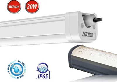 Image de 60cm LED 20W Luminaire pour locaux humides Blanc neutre IP65 étanche 2000 lm Luminaire à vasque pour l'extérieur et l'intérieur, garage, cave, atelier, etc.