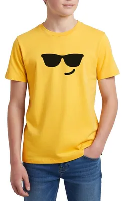 Produktbild von Spreadshirt Emoticon Cool Kostüm Karneval Gruppenkostüm Teenager Premium T-Shirt, 146/152 (10 Jahre), Sonnengelb