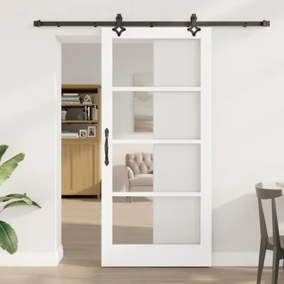 Produktbild von Schlichtes Schiebetür mit Hardware Set 'ORKDAL'Weiß Massivholz & Glas - Haustüren Neu2025 3115683