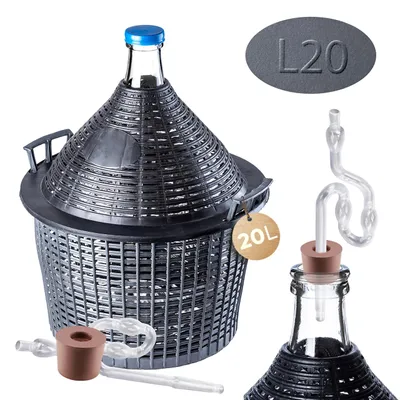 Productafbeelding van KADAX glazen gistballon-set "Alatri", met kunststofmand en gistaccessoires, rubberen afsluiting, gistbuis van kunststof, fles, 20 liter