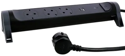 Immagine prodotto di Ciabatta girevole Legrand 3x prese, USB-A, USB-C, SPD, cavo da 1,5 m nero 694512