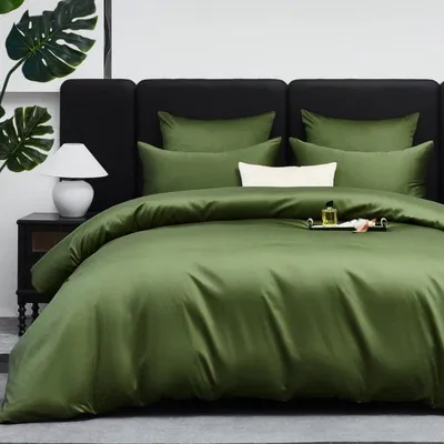 Produktbild von Bettwäsche-Set Mako Satin Baumwolle 4-teilig Olivgrün 2x 135x200cm + 2x 80x80cm mit Reißverschluss ® Standard