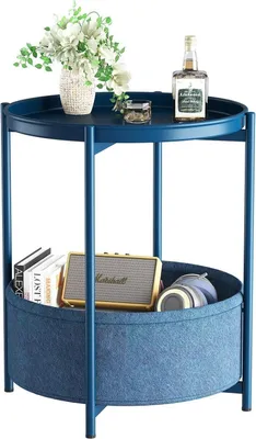 Produktbild von Runder Beistelltisch mit Stoffkorb in Blau, Moderner Stil