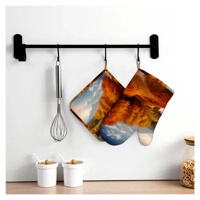 Produktbild von Ofenhandschuhe und Topflappen-Set, hitzebeständig, rutschfeste Topflappen, Ofenhandschuh zum Backen und Kochen