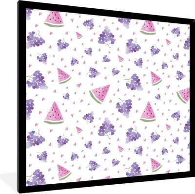 Produktbild von MuchoWow® Gerahmtes Poster Weintrauben - Wassermelone - Design - Pastell 40x40 cm - Poster mit Schwarzem Bilderrahmen Wandposter Rahmen Foto Bilder - Mit Rahmen - Wanddekoration Schlafzimmer