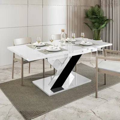 Immagine prodotto di Tavolo da pranzo allungabile 140-180 cm per 8 persone Onyx - Bianco lucido e nero lucido