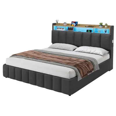 Produktbild von AODEMOKO Polsterbett mit LED Beleuchtung, 160 x 200 cm mit Ladefunktion, Grau