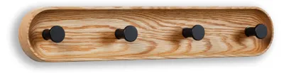 Wandkapstok mit 4 Haken, Eichenholz, schwarz, 55 cm