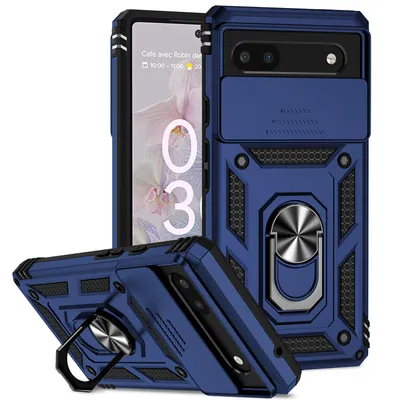 Obrázek produktu pro Pouzdro pro Google Pixel 6A dvouvrstvé pouzdro s posuvným krytem kamery a prstencovým stojánkem modré