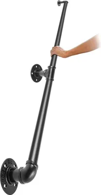 Produktbild von Pipe Stair Handrail, 5FT Staircase Handrail, 440LBS Load Capacity Carbon Steel Pipe Handrail, Industrial Pipe Handrail with Wall Mount Support, Round Corner Wall Handrailings for Indoor, Outdoor