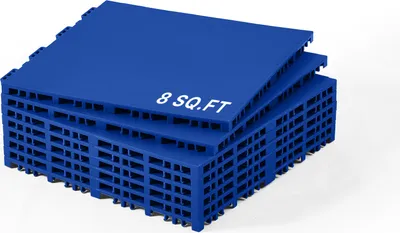 A stack of blue interlocking floor tiles.