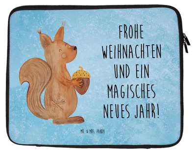 Produktbild von Mr. & Mrs. Panda Laptop Hülle Eichhörnchen Weihnachten 20 x 28 cm - Eisblau - Geschenk, Frohe, Laptophülle, Laptoptasche, Guten Rutsch, Vogel, Notebooktasche, Sleeve