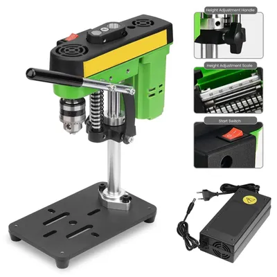 Obrázek produktu pro Mini stolní vrtačka – stojanová vrtačka pro dřevo a šperky – 7 rychlostí – upínací čelist 0,6–6,5 mm – 1400–2800 ot./min – 220V AC – černá