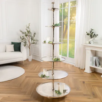 Produktbild von riess-ambiente Design XXL Etagere ABSTRACT 180cm silber Metall mit sechs Etagen Schmuckablage Ablage