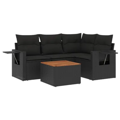 Produktbild von vidaXL 5-tlg. Garten-Sofagarnitur mit Kissen Schwarz Poly Rattan