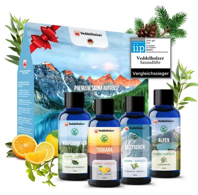 Obrázek produktu pro Sauna olej do nálevu do sauny - 100% esenciální oleje - 4 x 100 ml - Sada pro saunu