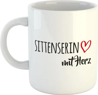 Produktbild von Huuraa Kaffeetasse Sittenserin mit Herz 330ml Weiß Keramik Kaffeebecher Geschenkidee